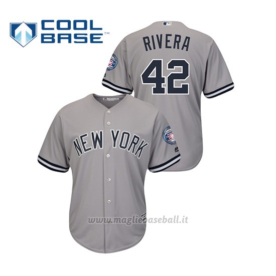 Maglia Baseball Hombre New York Yankees 42 Mariano Rivera Cool Base 2019 Hall Of Fame Induction Segunda Grigio